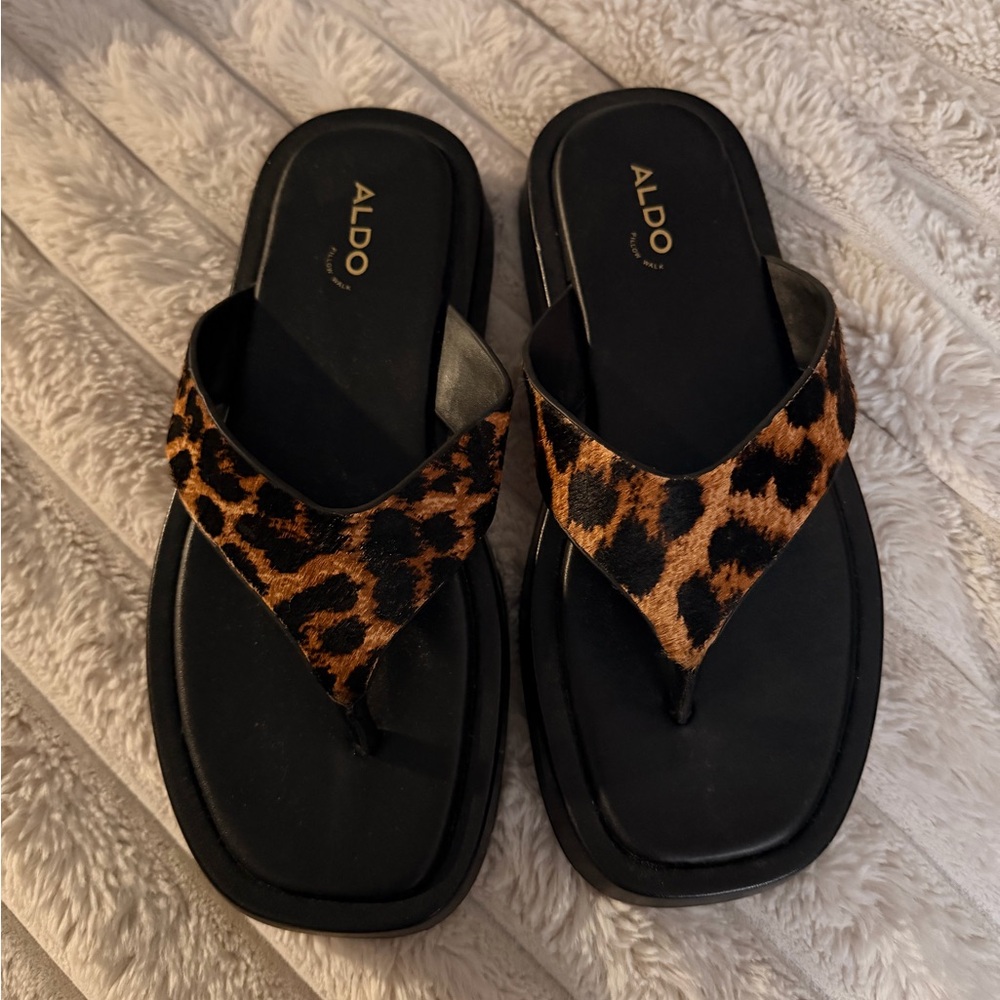 Aldo Black and Leopard Sandals Size 7